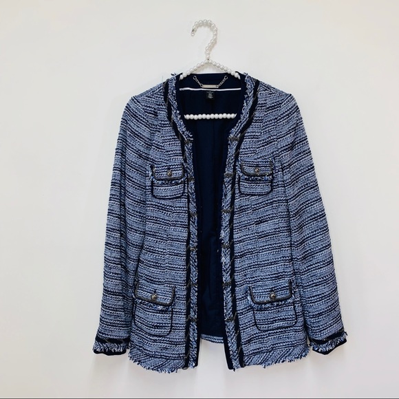 White House Black Market Tweed Jacket in Blue - Picture 3 of 7